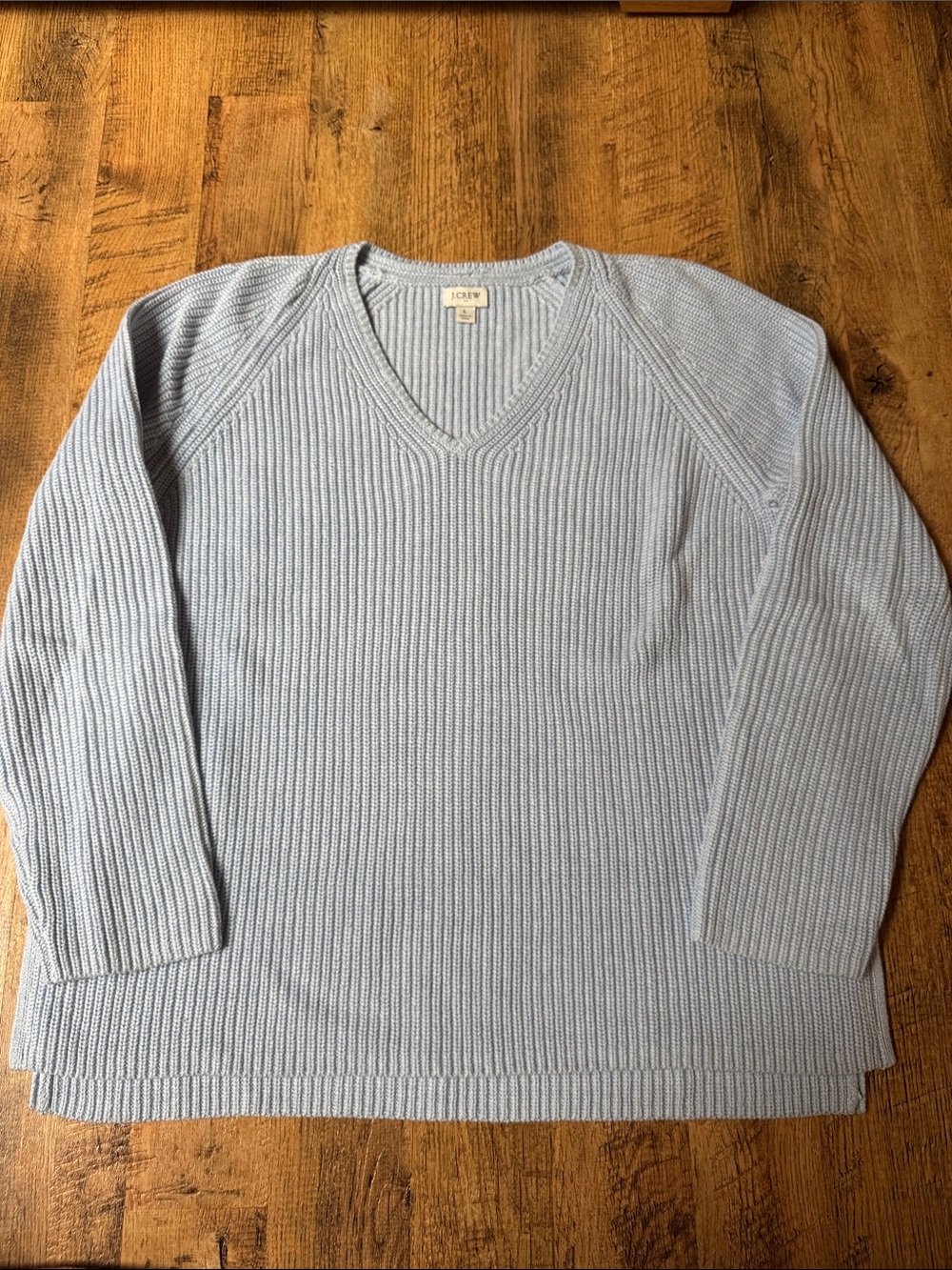 J. Crew Women's Pale Blue V-Neck Ribbed Sweater Sz: L